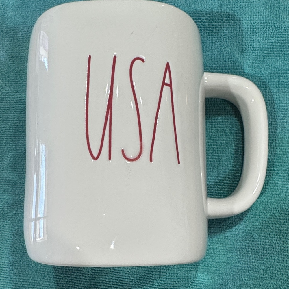 Rae Dunn White Mug with Red 'USA' Text